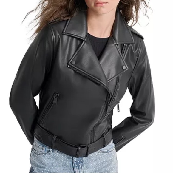 DKNY Jackets & Blazers - DKNY Jeans Faux-Leather Belted-Hem Moto Jacket Size Large
